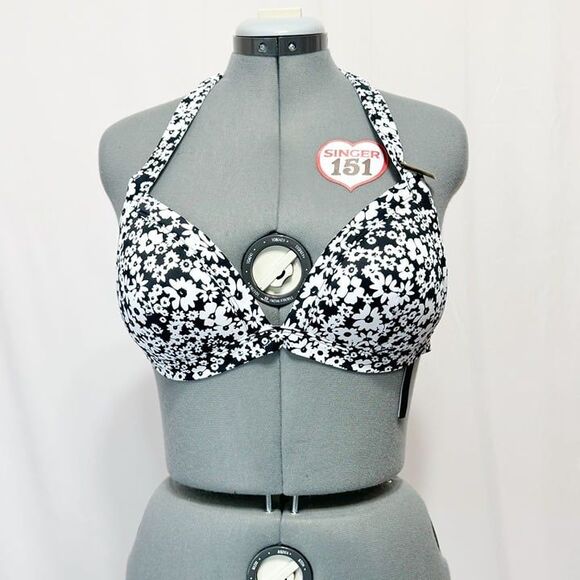 Pink Victoria's Secret NWT Sz XL  Black White Push Up Triangle Bikini Swim Top - Picture 6 of 11